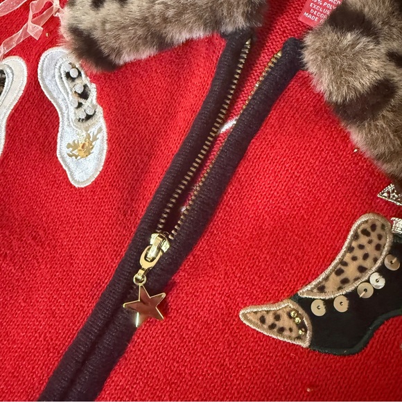 VTG Merry & Bright Red Christmas Sweater Vest Size PXL Shoes Beaded Ugly Holiday - Picture 5 of 12